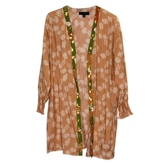 Current Air OS Daisy Shine Cocoon Kimono Long Duster Topper Boho Hippie - Picture 2 of 11